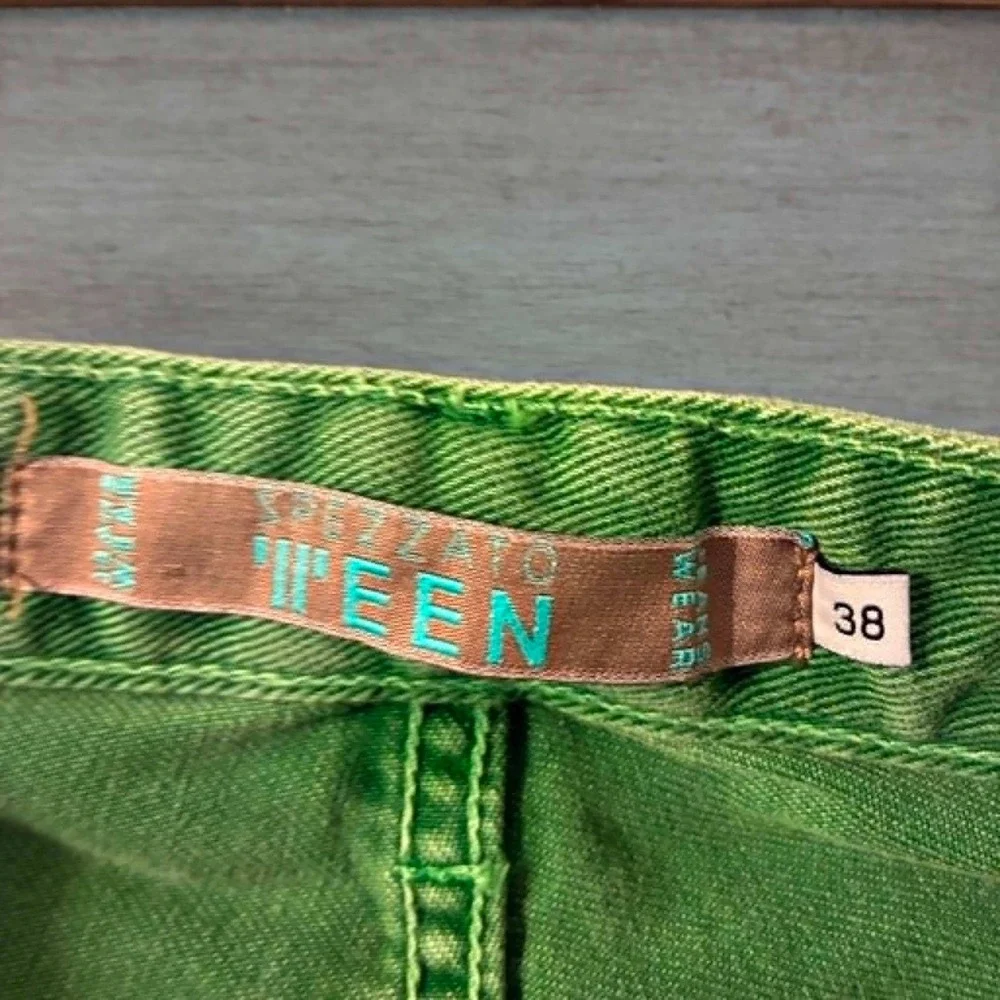 Spezzato Teen Denim Shorts Womens 38 Green Distressed Lace Up Frayed